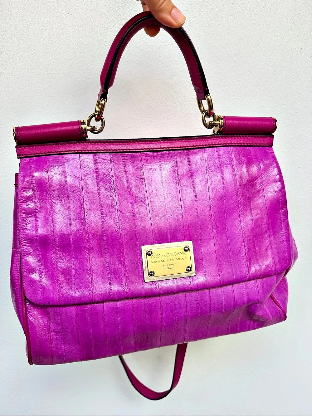 Dolce & Gabbana Miss Sicily Eel Top Handle Bag Fuchsia